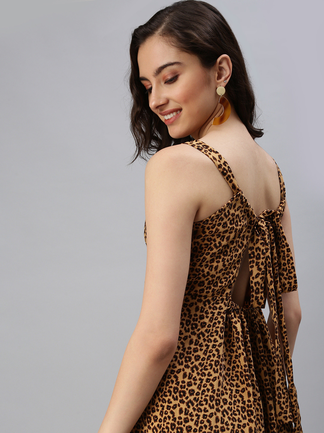 SHOWOFF Camel Brown Animal A-Line Dress