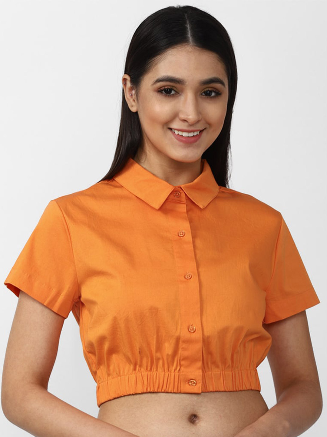 FOREVER 21 Women  Orange Shirt Style Crop Top