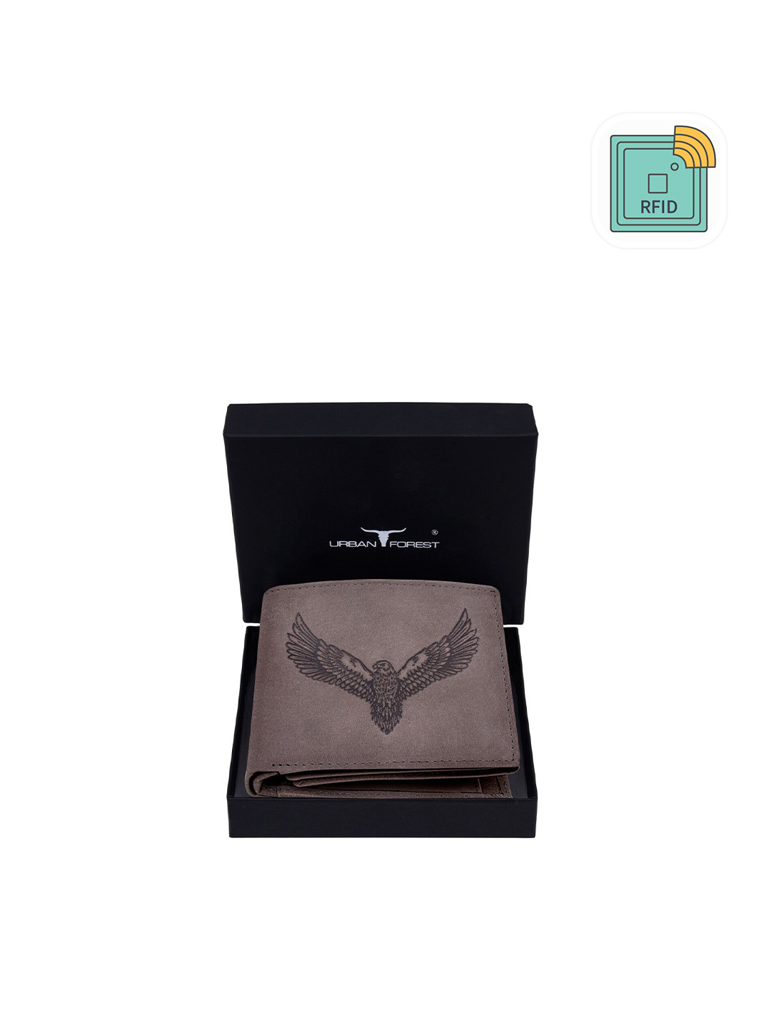 URBAN FOREST Men Grey & Black Textured Leather Two Fold Wallet