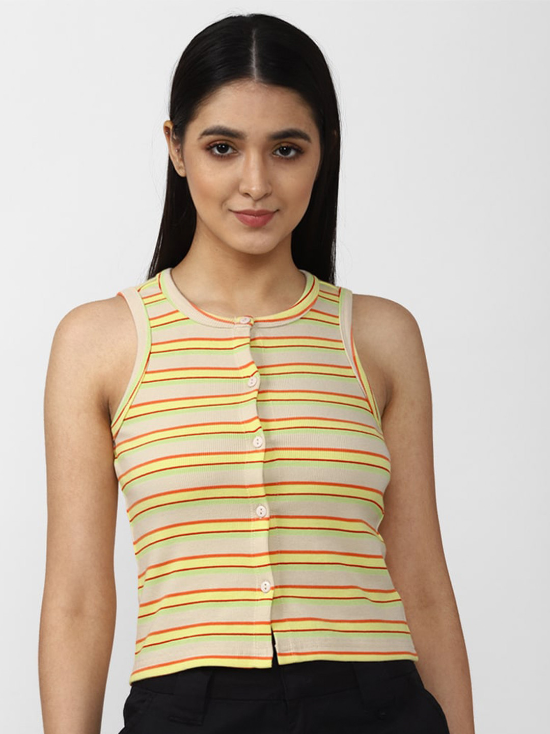 FOREVER 21 Women Yellow Striped Top