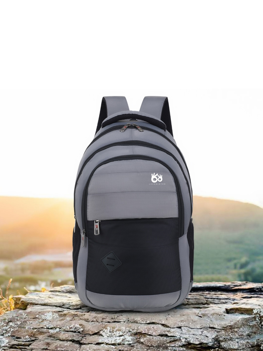 LOOKMUSTER Unisex Grey & Black Colourblocked Backpack With Rain Cover