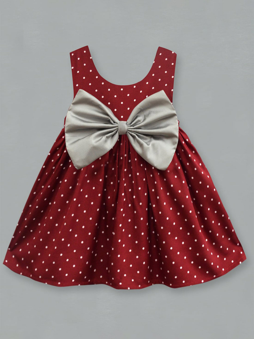 A T U N Girls Maroon & White Printed Crepe Empire Dress