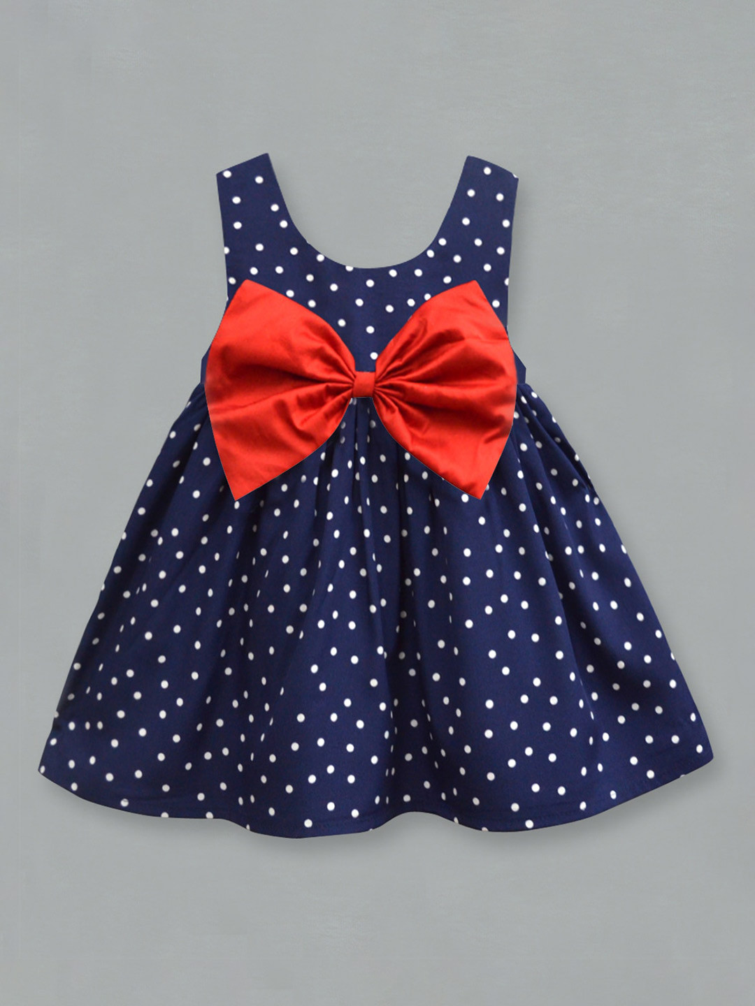 A T U N Girls Navy Blue & Red Crepe Dress