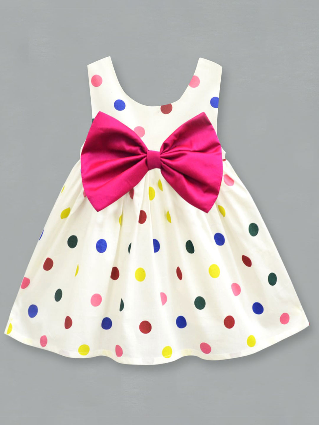A T U N Girls Off White Dress  Polka Dot Bow Dress
