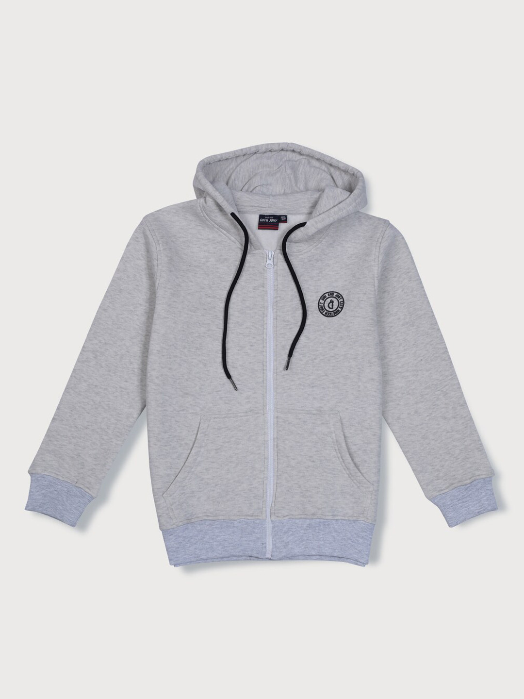 Gini and Jony Boys Grey Solid Cotton Hooded Open Front Jacket