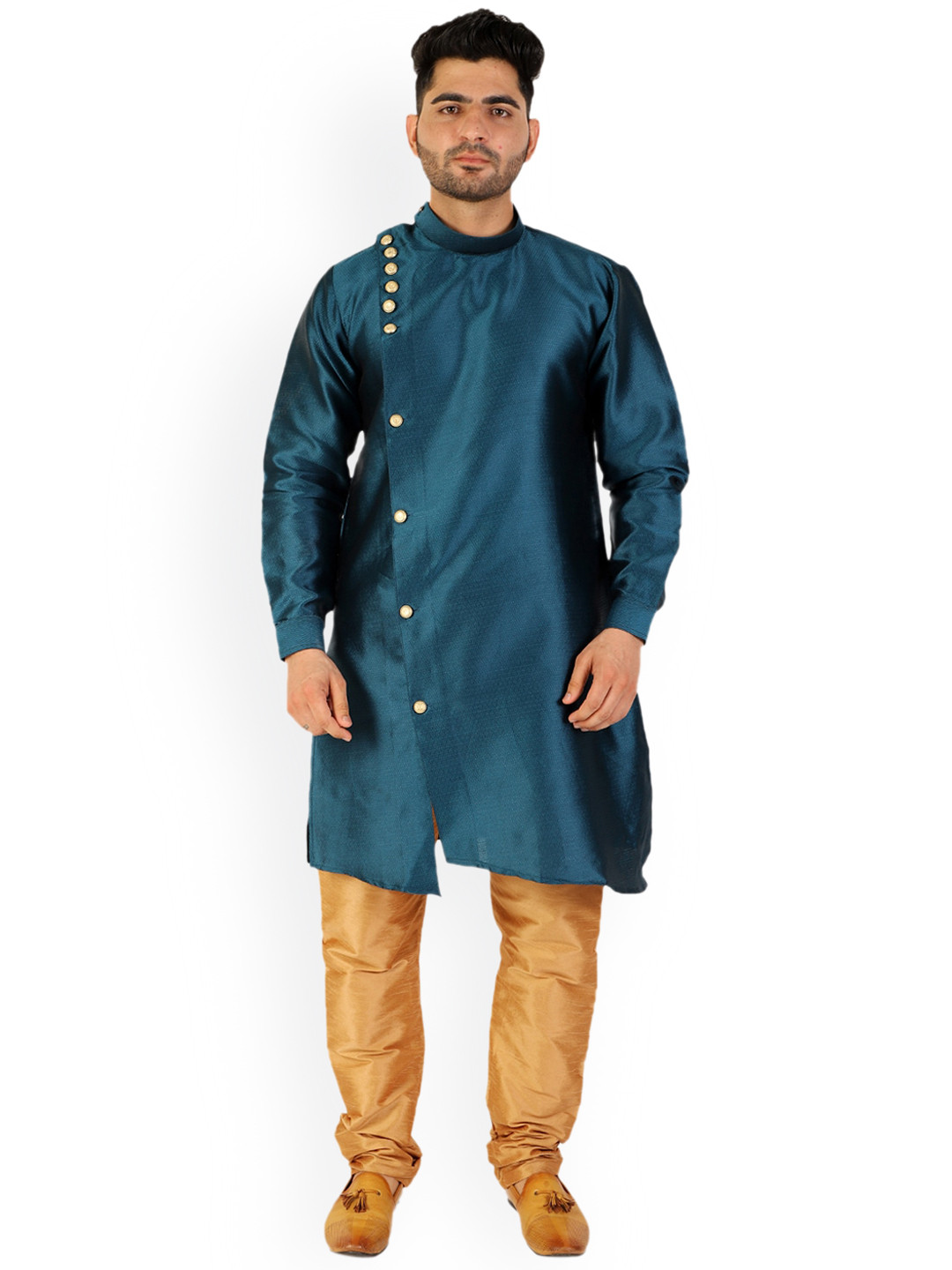 Pro-Ethic STYLE DEVELOPER Men Teal Pure Silk Kurti with Churidar
