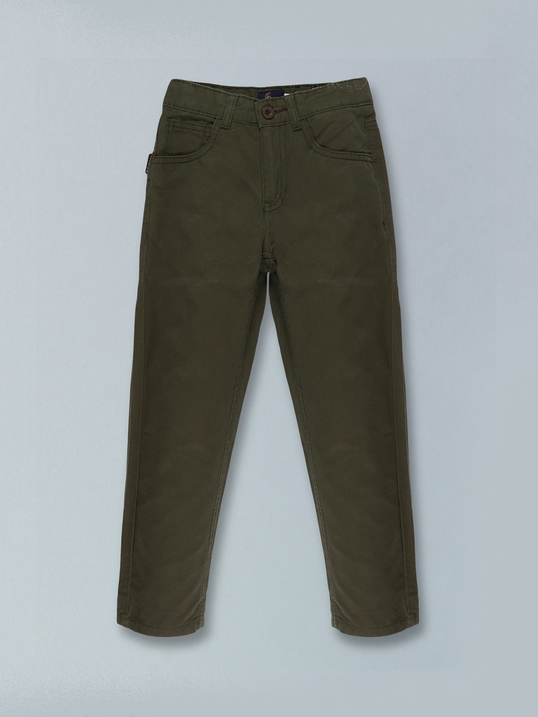 KiddoPanti Boys Olive Green Solid Casual Trousers
