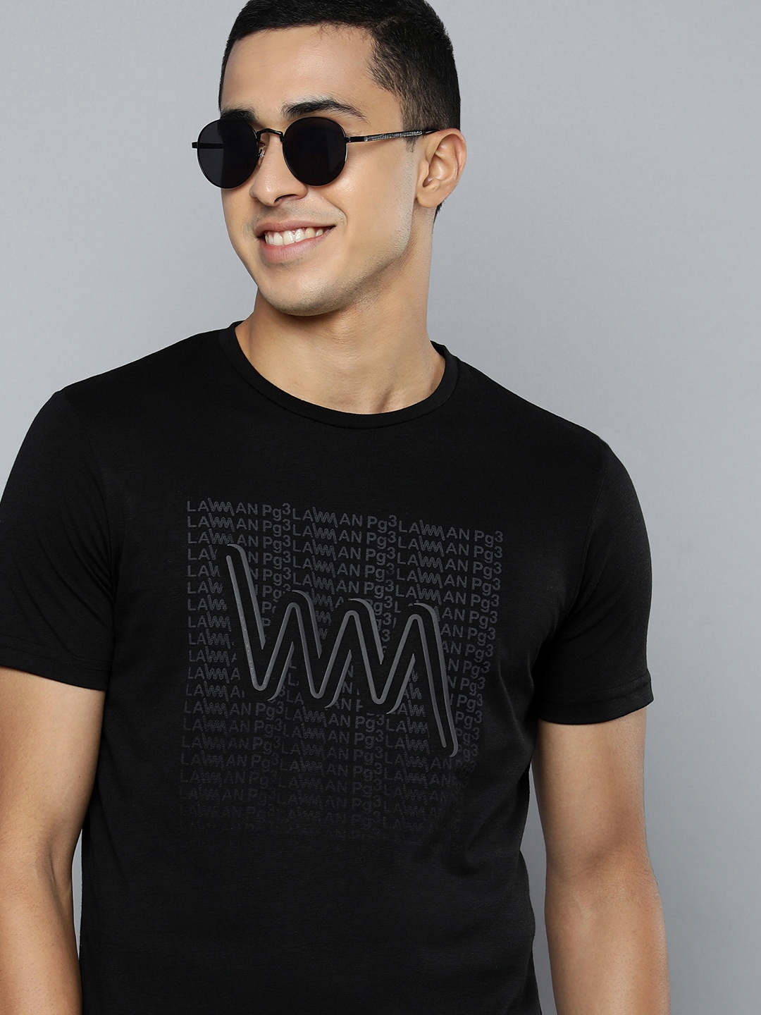 Buy Lawman pg3 Men Black Brand Logo Printed Slim Fit T shirt Tshirts for Men 19474848 Myntra