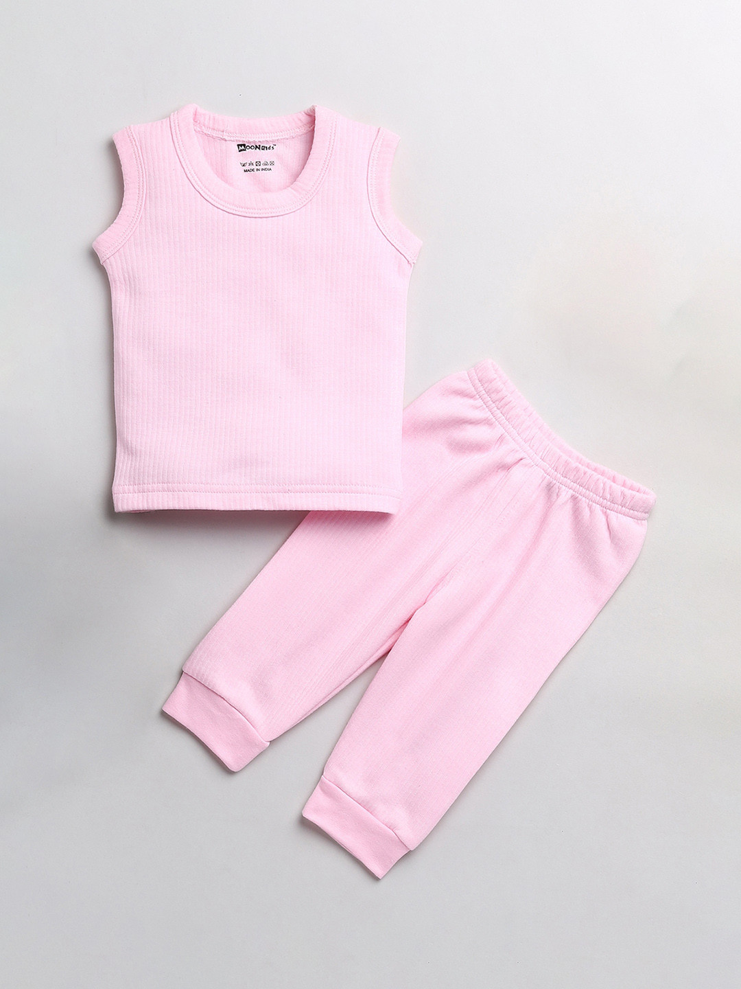 MooNKids Infant Boys Pink Solid Sleeveless Thermal Set