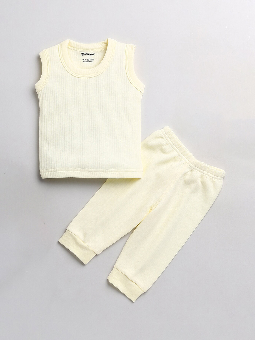 MooNKids Kids Boys Yellow Solid Sleeveless Thermal Set