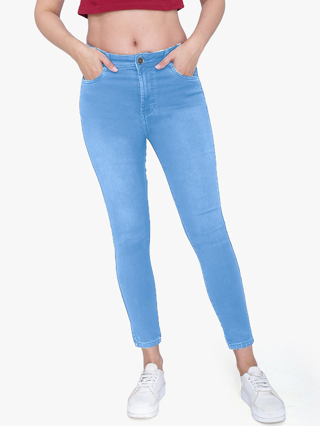 FCK-3 Women Turquoise Blue Jean High-Rise Light Fade Stretchable Jeans