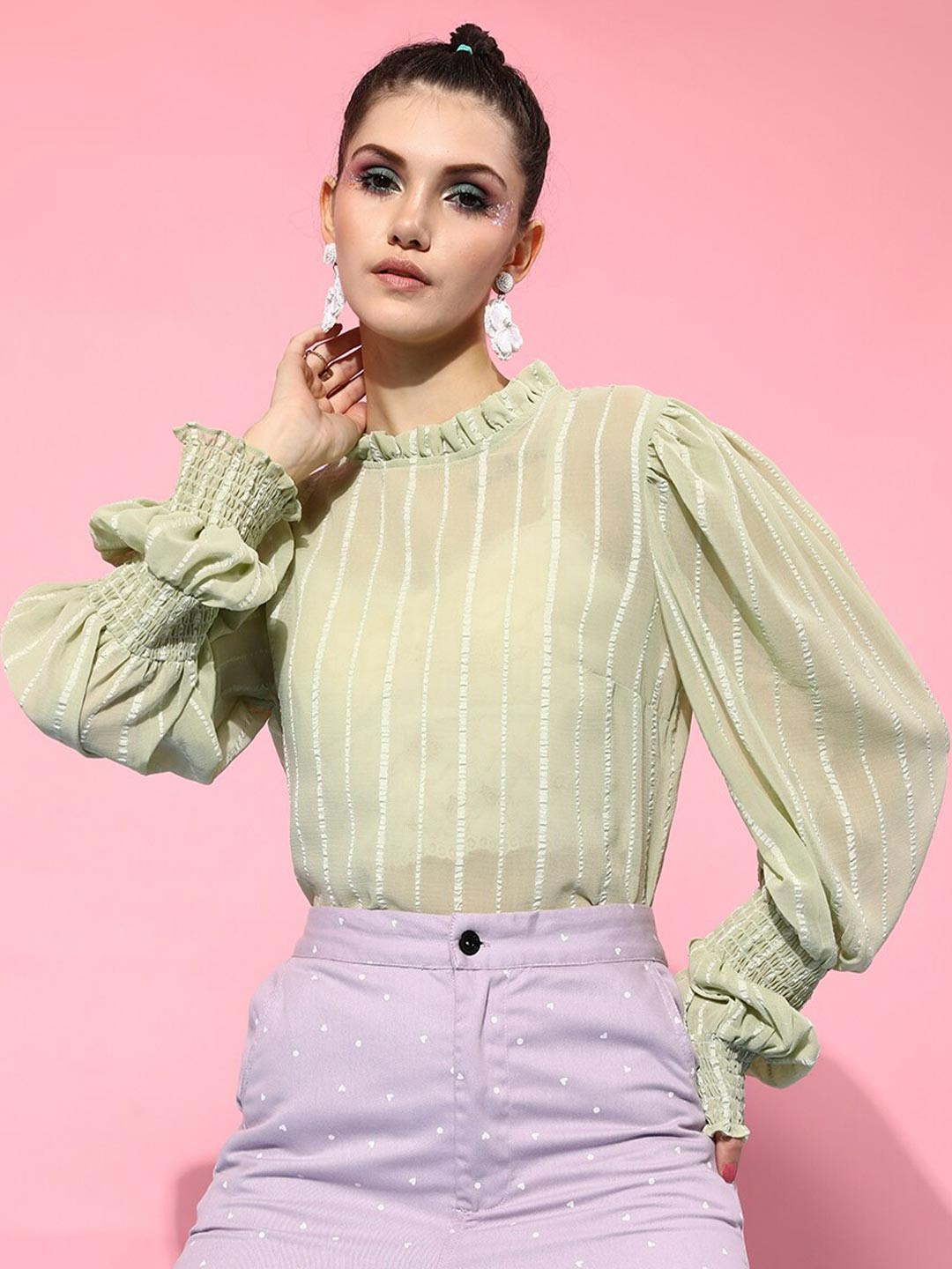 STREET 9 Women Green Striped Top