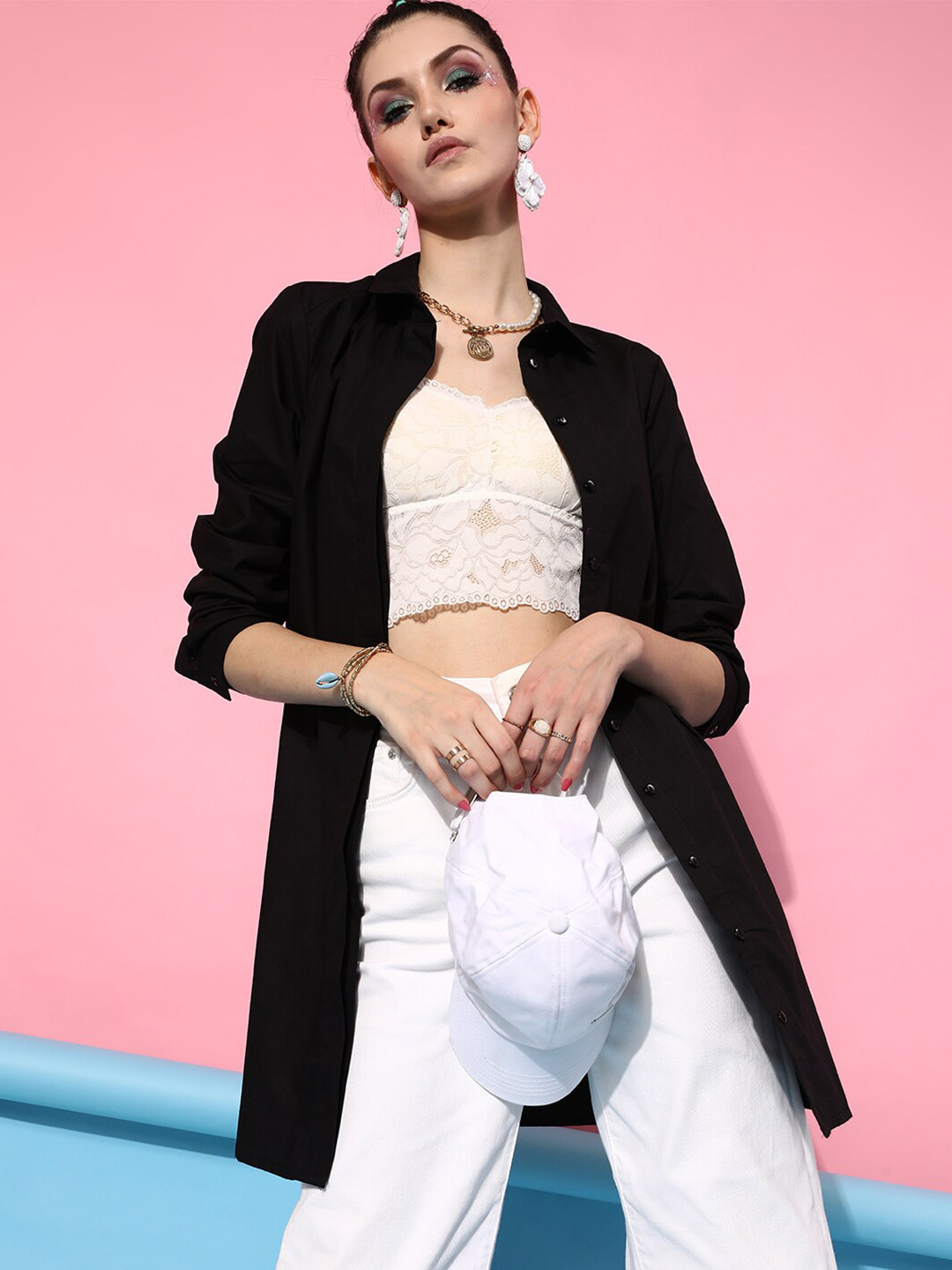 STREET 9 Women Black Oversized Casual Shirt