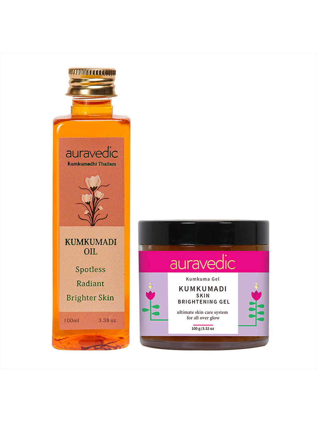 Auravedic Set of Kumkumadi Tailam Face Oil for Glowing Skin 100ml & Kumkumadi Gel 100g
