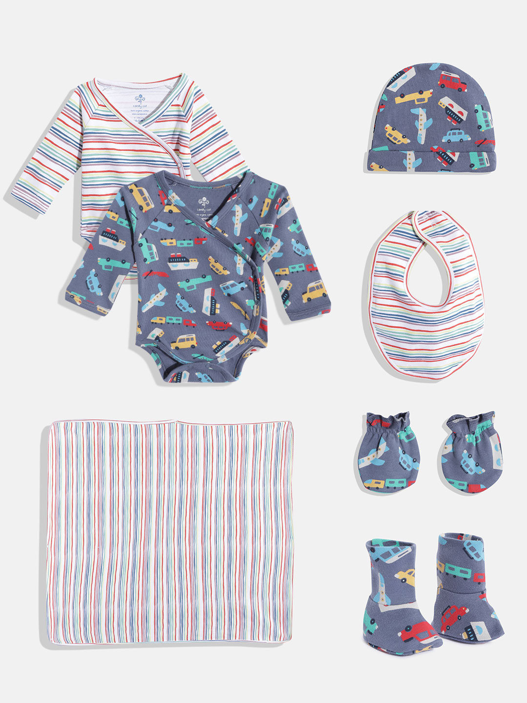 candy cot Boys Blue Pack Of 7 Organic Cotton Baby Apparel Set