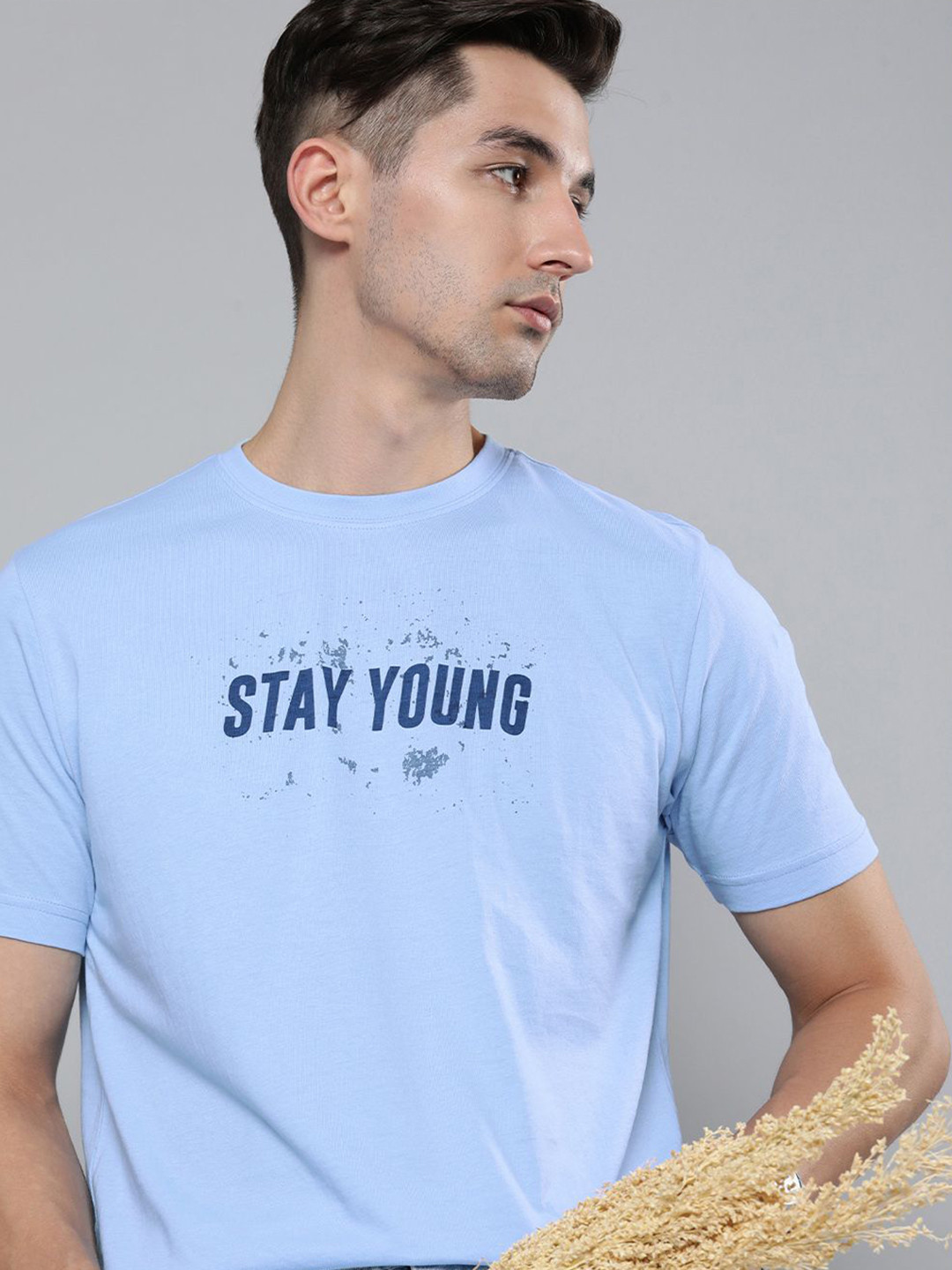 HERE&NOW Men Blue Typography Printed Pure Fairtrade cotton T-shirt