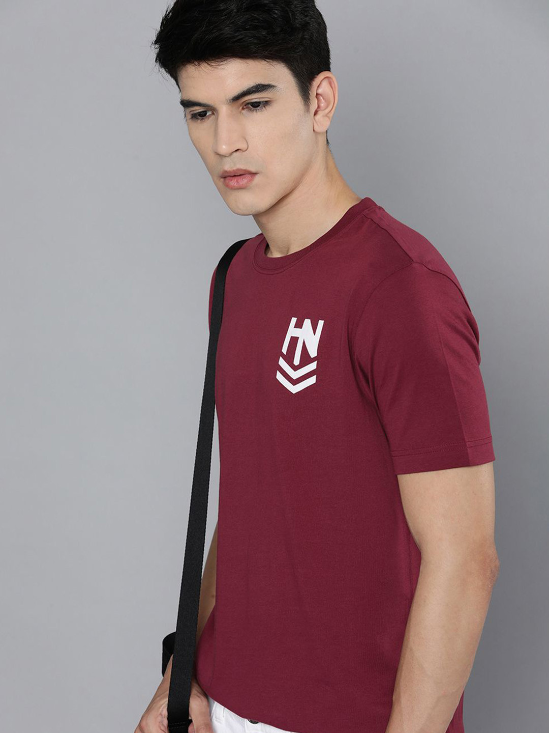 HERE&NOW Men Burgundy Brand Logo Printed Pure Fairtrade cotton T-shirt