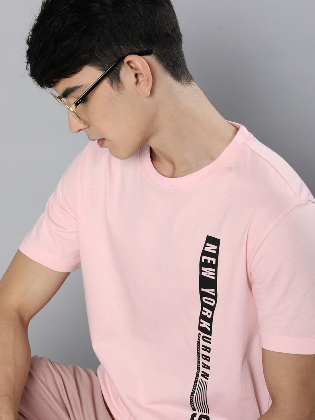 HERE&NOW Men Pink Typography Printed Pure Fairtrade cotton T-shirt