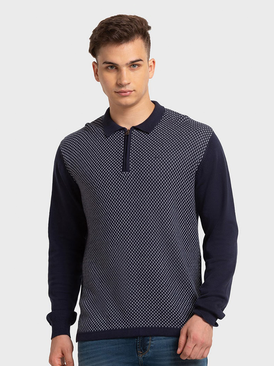 ColorPlus Men Blue Polo Collar Organic Cotton Slim Fit T-shirt