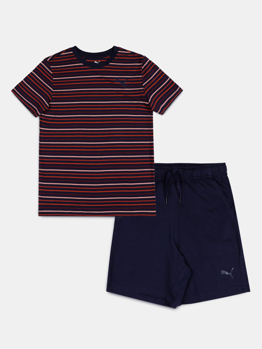 Puma Boys Blue & Maroon Striped T-shirt with Shorts