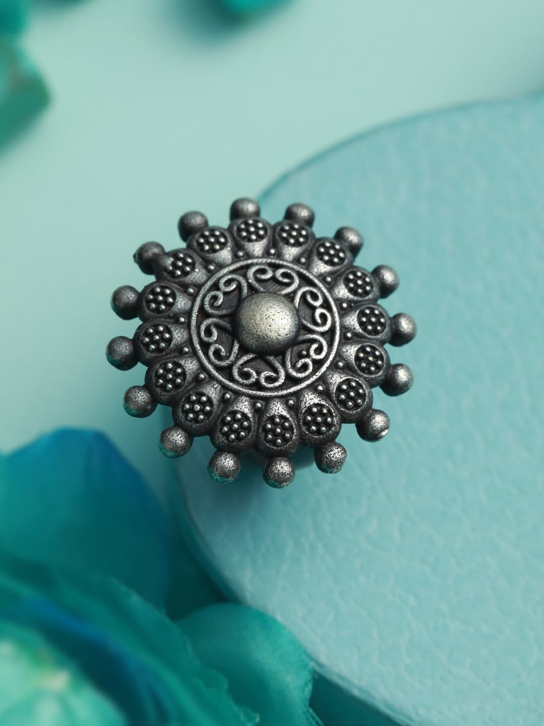 Jazz and Sizzle Silver-Plated Oxidized Adjustable Finger Ring