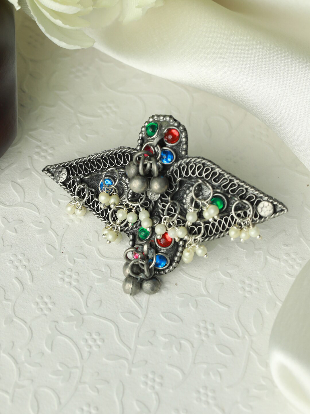 Jazz and Sizzle Multi Coloured Stone Studded Afghan Adjustable Finger Ring