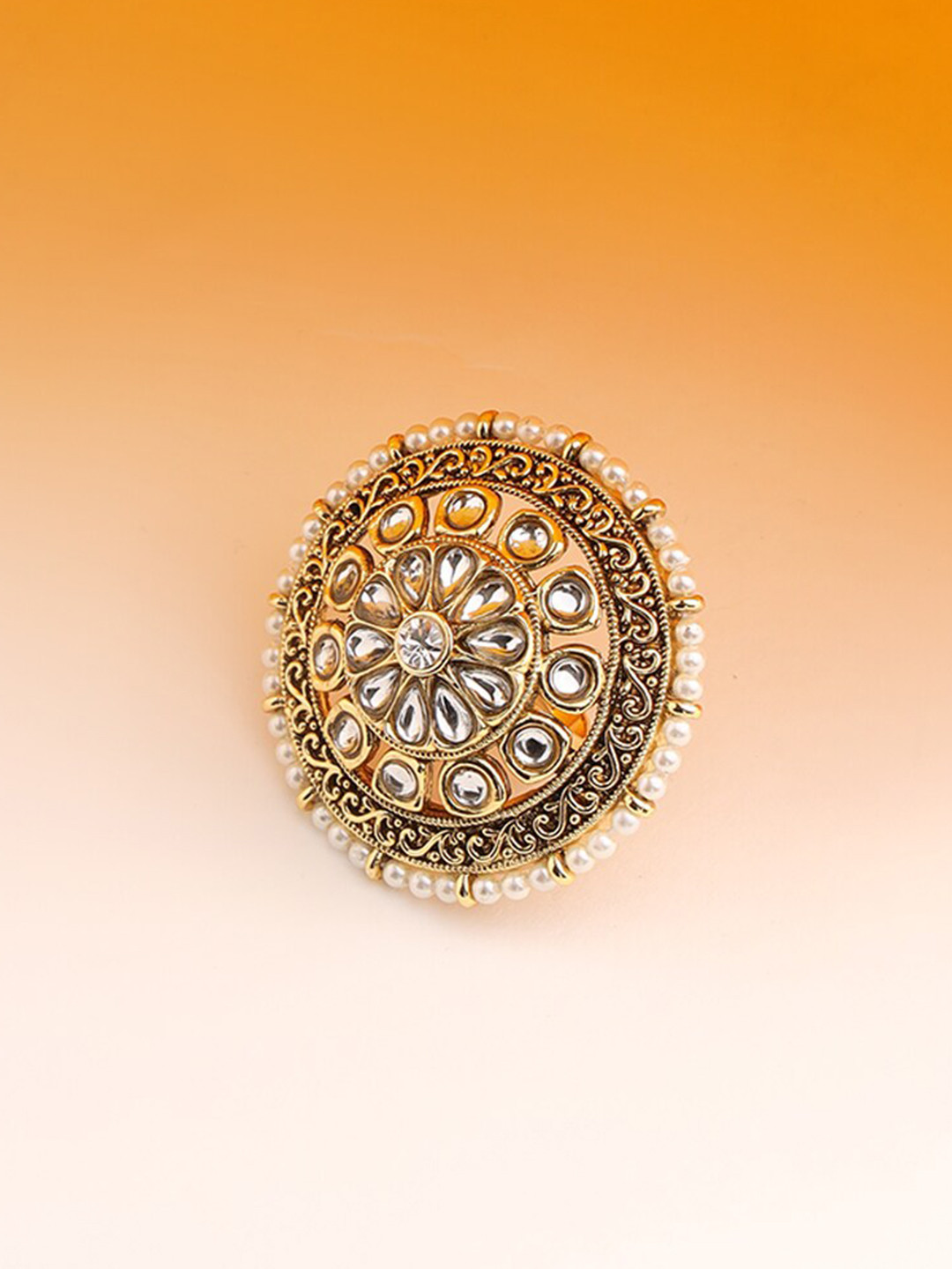 Jazz and Sizzle Gold-Plated White Kundan-Studded Adjustable Finger Ring
