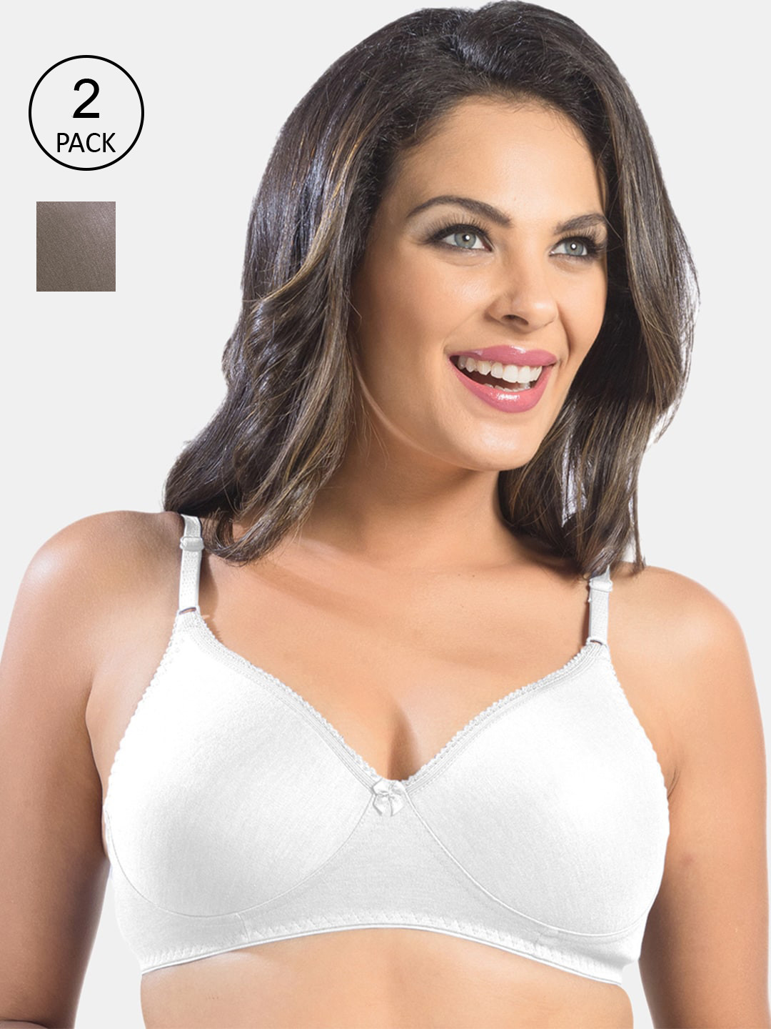 Sonari Pack Of 2 Brown & White Solid Seamless Regular Bra felongmbrownwhite32D