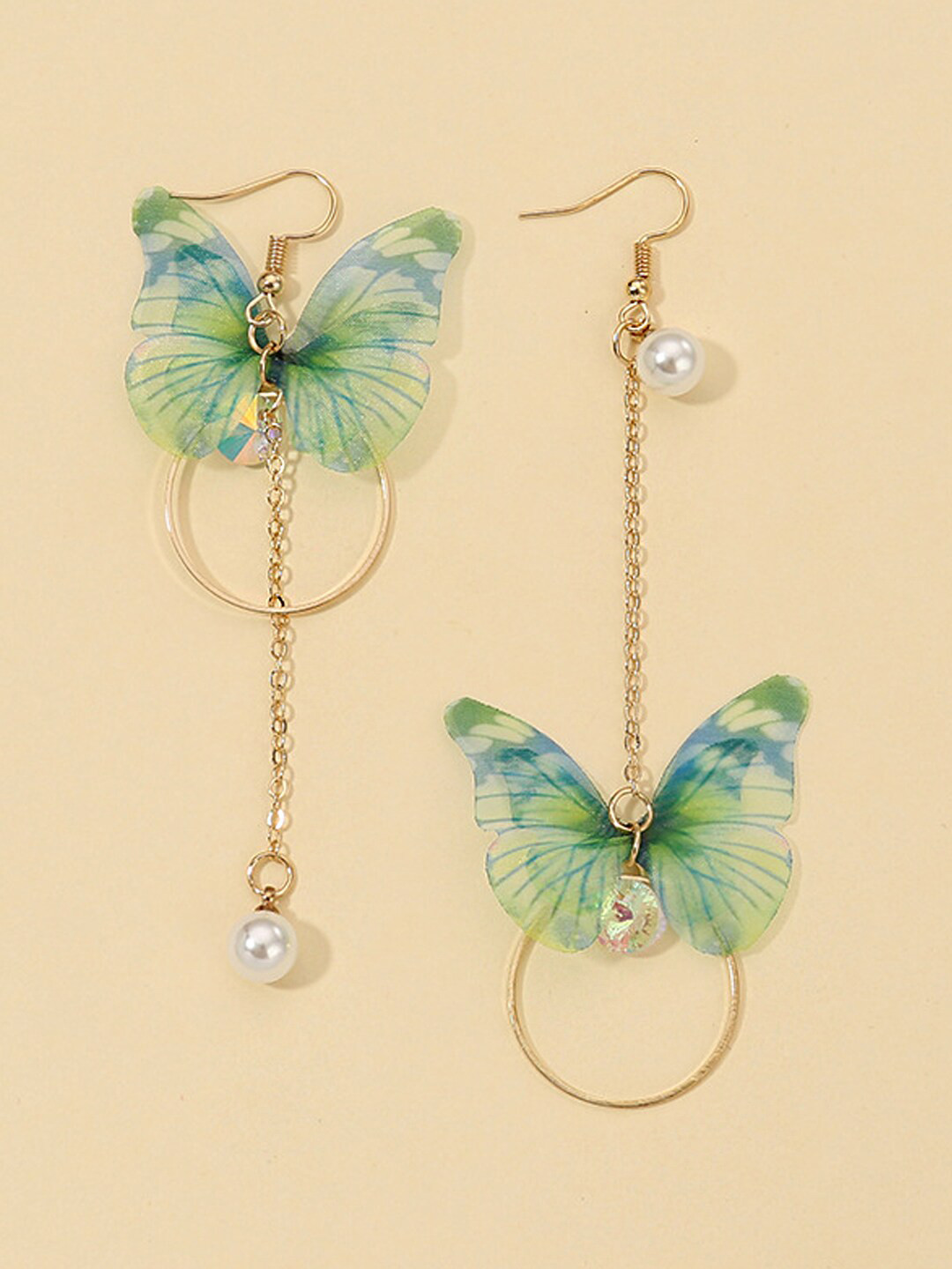 Yellow Chimes Women Green Butterfly Designed Dangle Drop Earrings