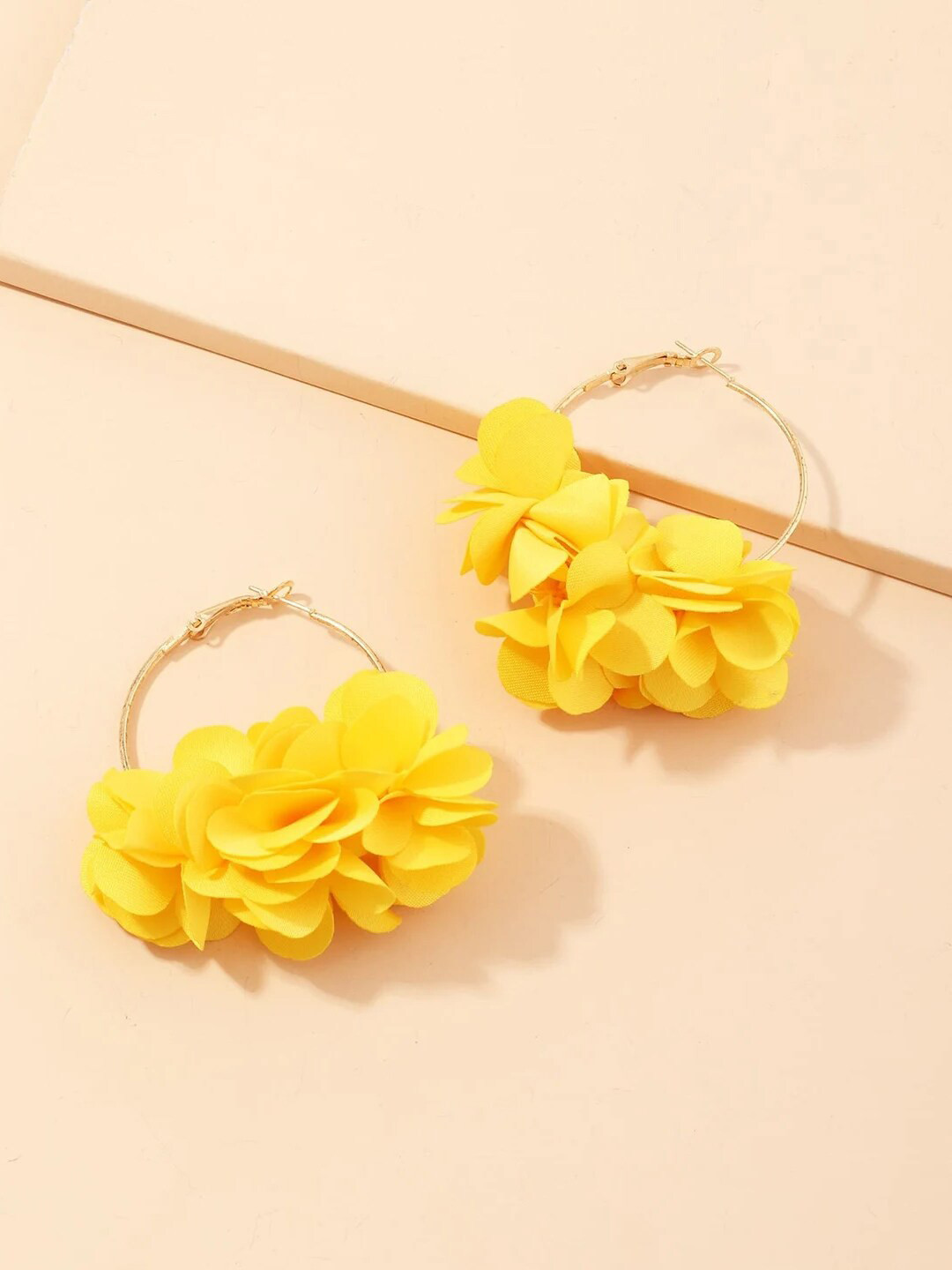 Yellow Chimes Yellow Boho Handmade Flower Layered Petal Circel Hoop Earrings