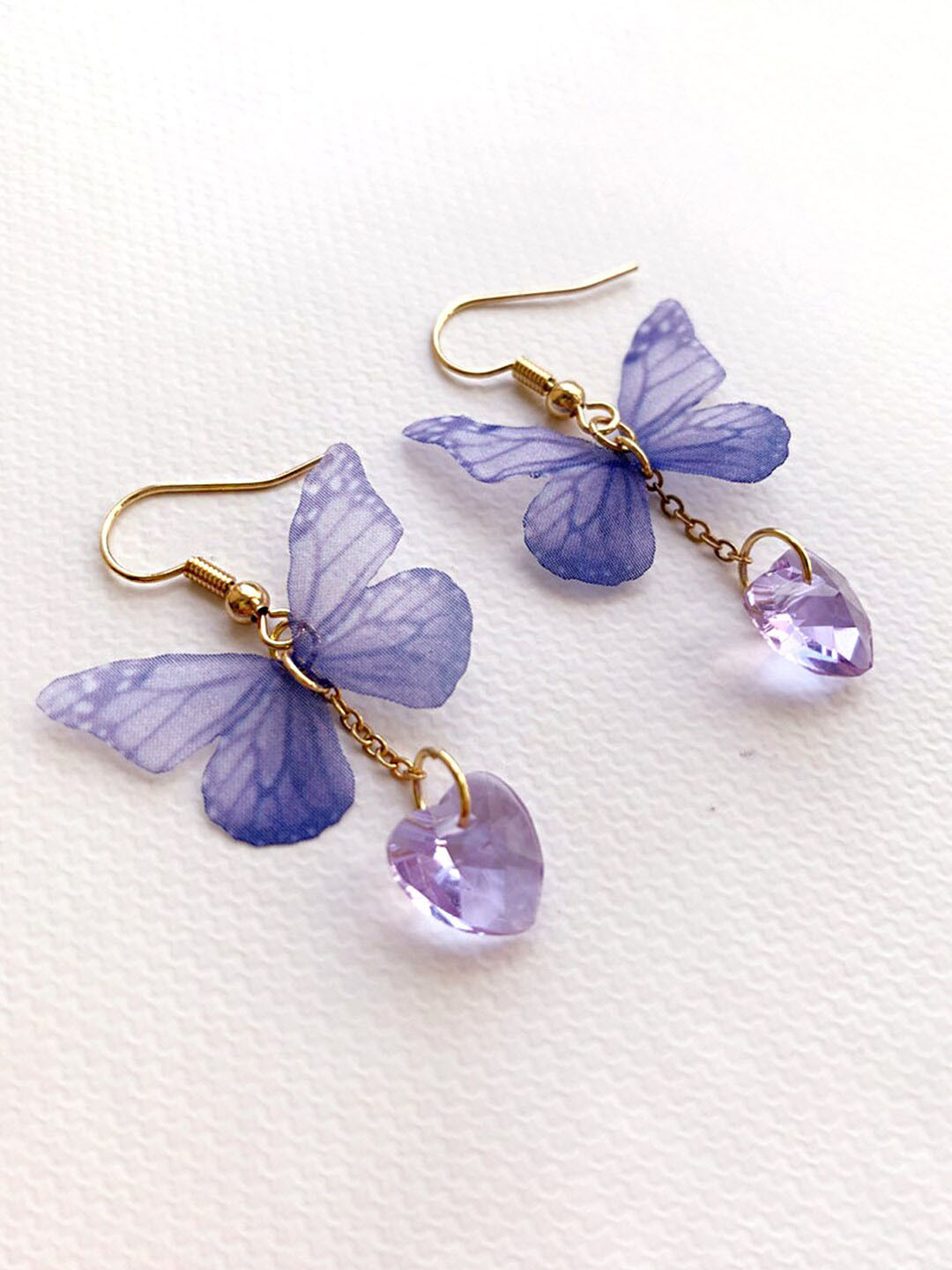 Yellow Chimes Blue Butterfly Heart Hanging Drop Dangle Earrings