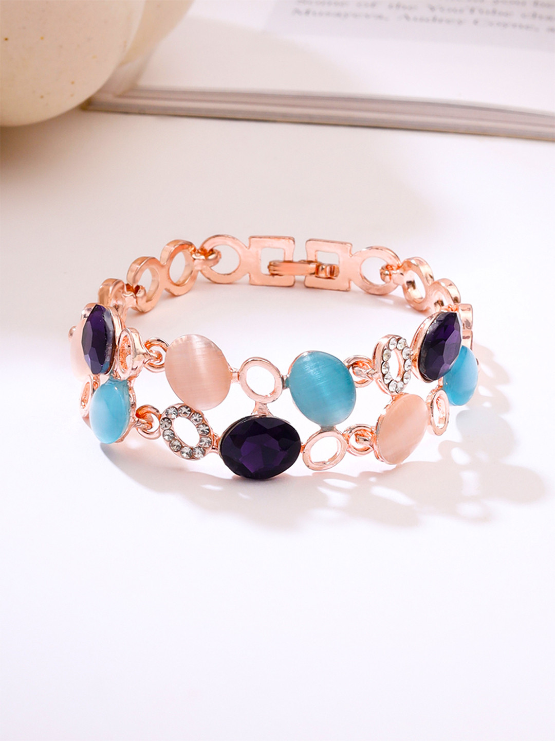 Yellow Chimes Women Gold-Toned & Blue Stone Studded Bracelet