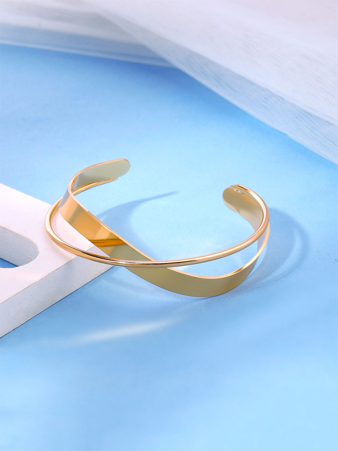Yellow Chimes Elvora Gold Toned Kada Cuff Bracelet