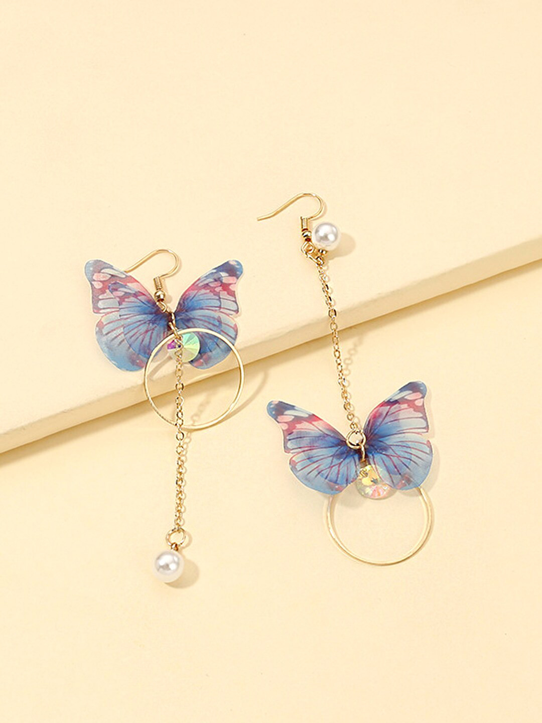 Yellow Chimes Blue Gold-Plated Butterfly Shaped Dangle Drop Earrings