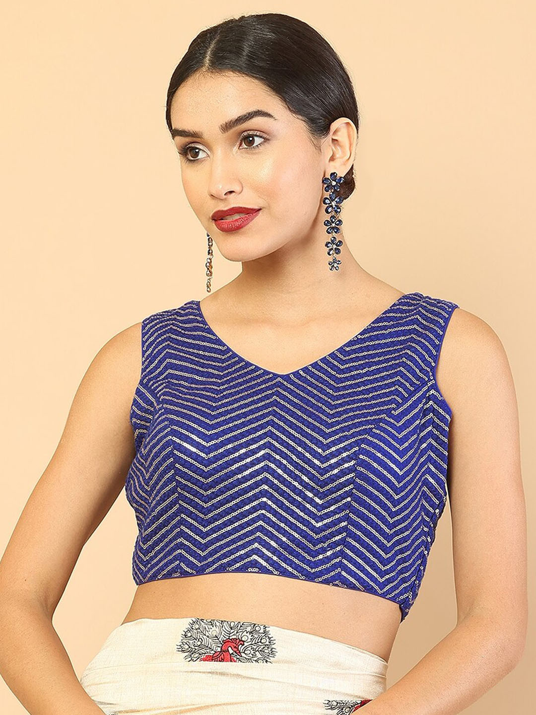 Soch Women Royal Blue Sequined Saree Blouse