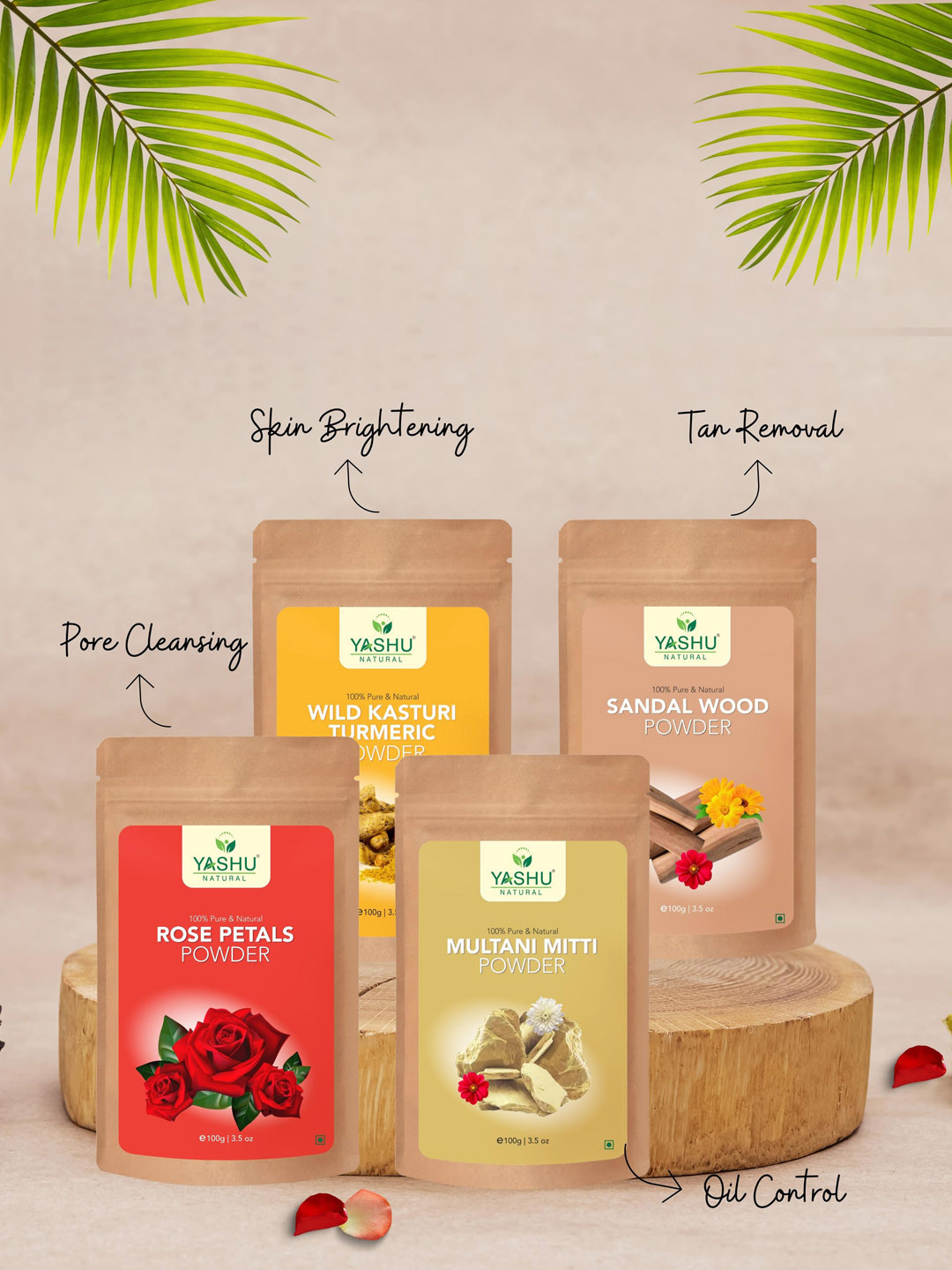 YASHU Set Of 4 Rose Kasturi Multani Sandal Facial Kit - 400Gms