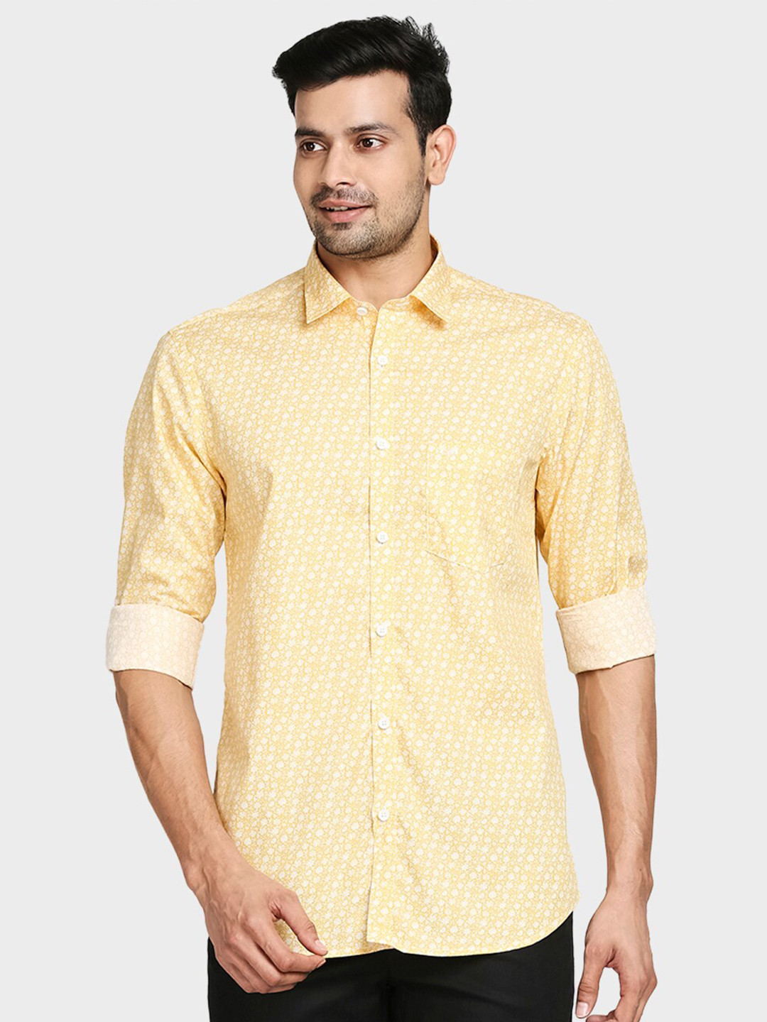ColorPlus Men Yellow Floral Printed Casual Shirt