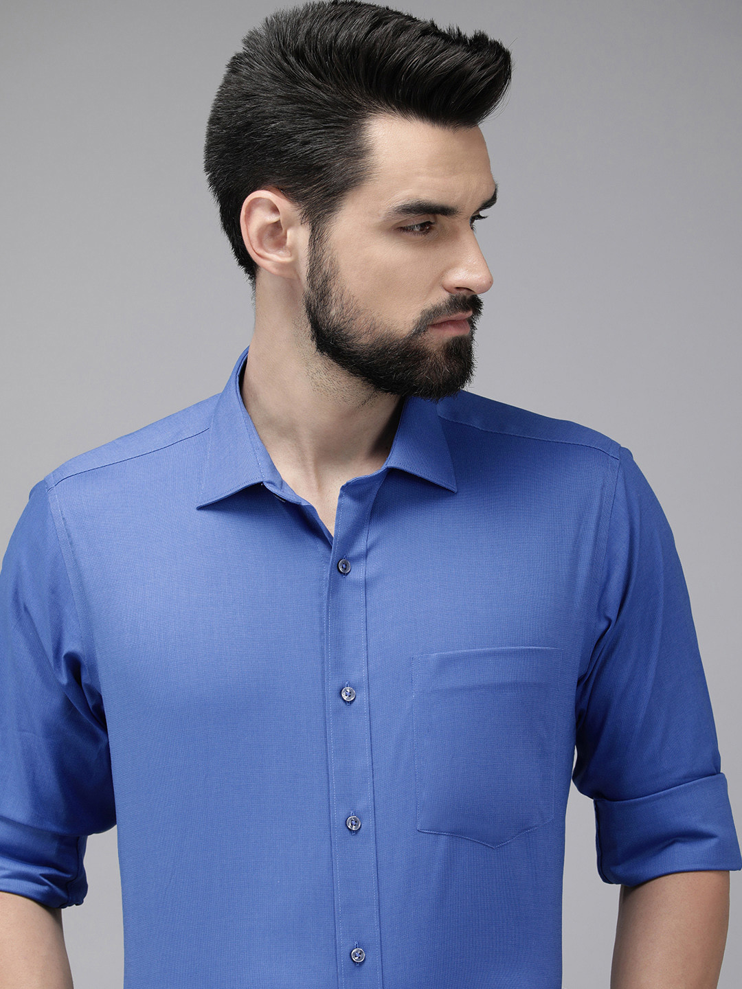 Van Heusen Men Navy Blue Solid Pure Cotton Formal Shirt