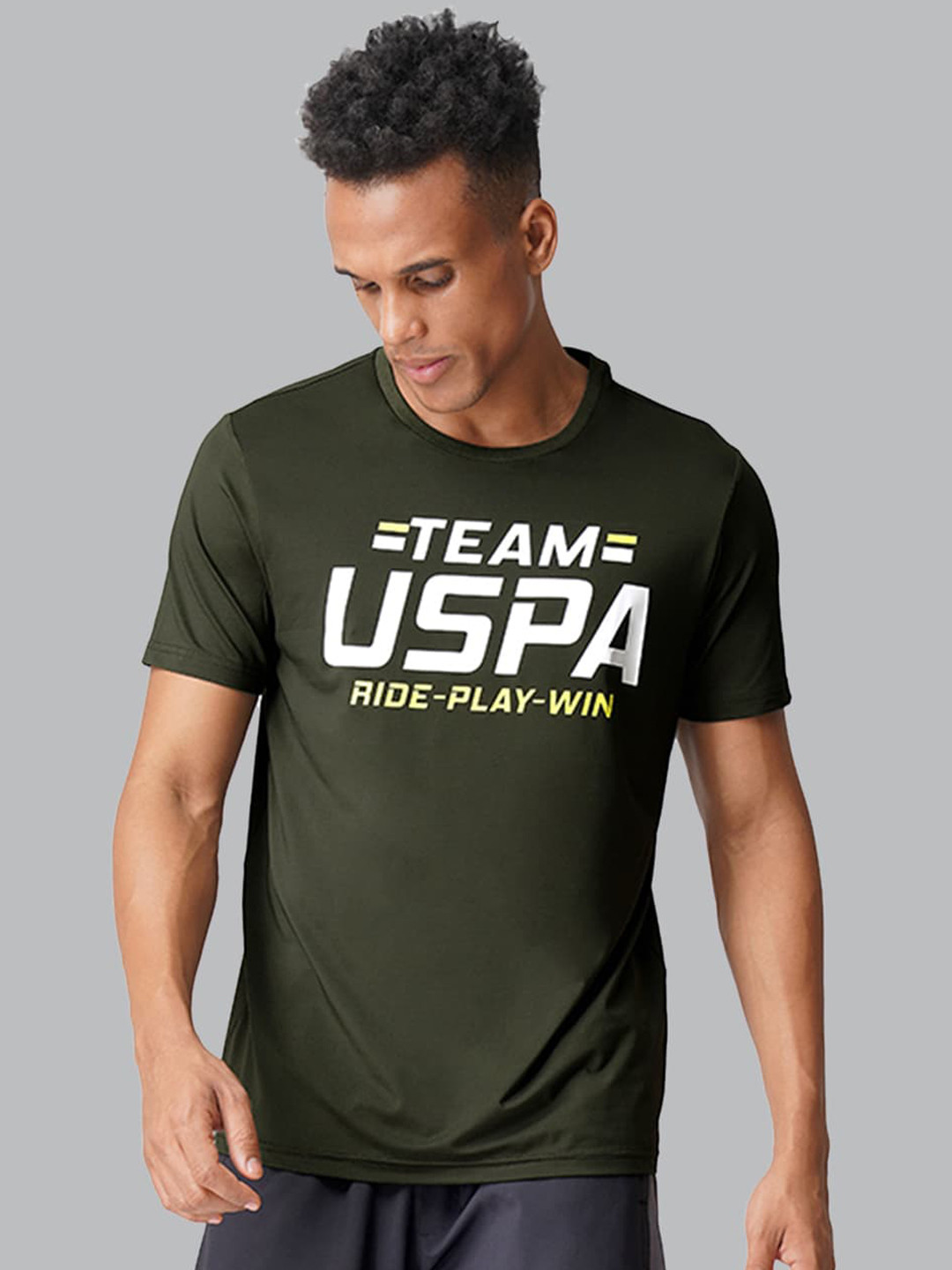 U.S. Polo Assn. Men Green Typography Printed Athleisure Lounge Tshirt