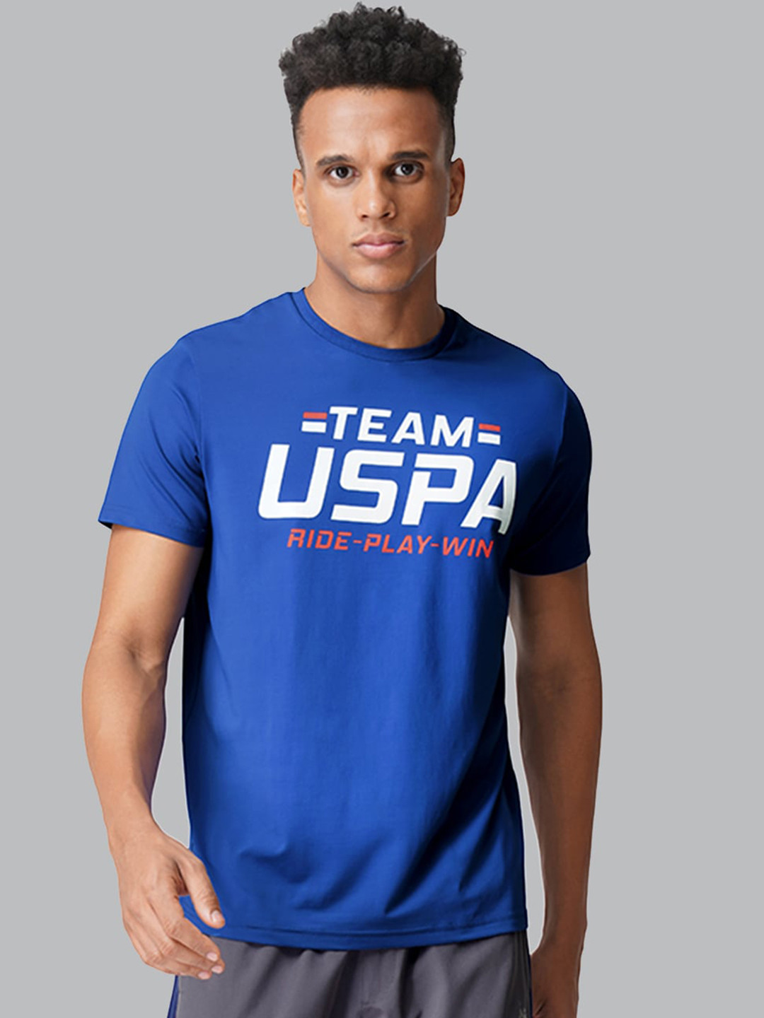 U S Polo Assn Men Blue Printed Athleisure T-shirts