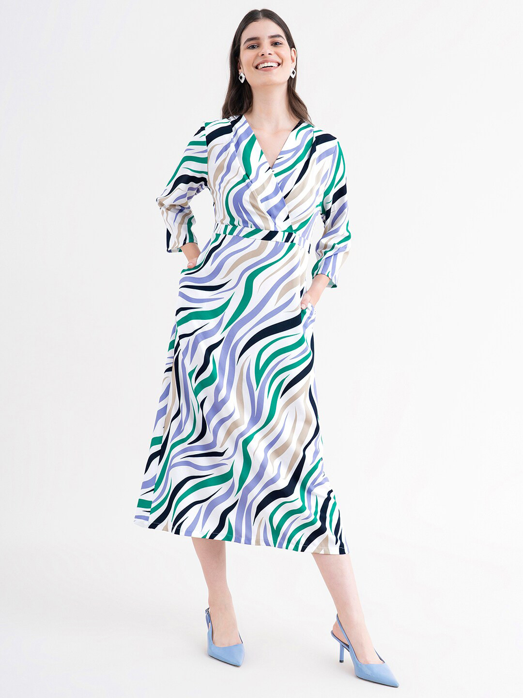 FABLE STREET White & Beige Formal Midi Dress