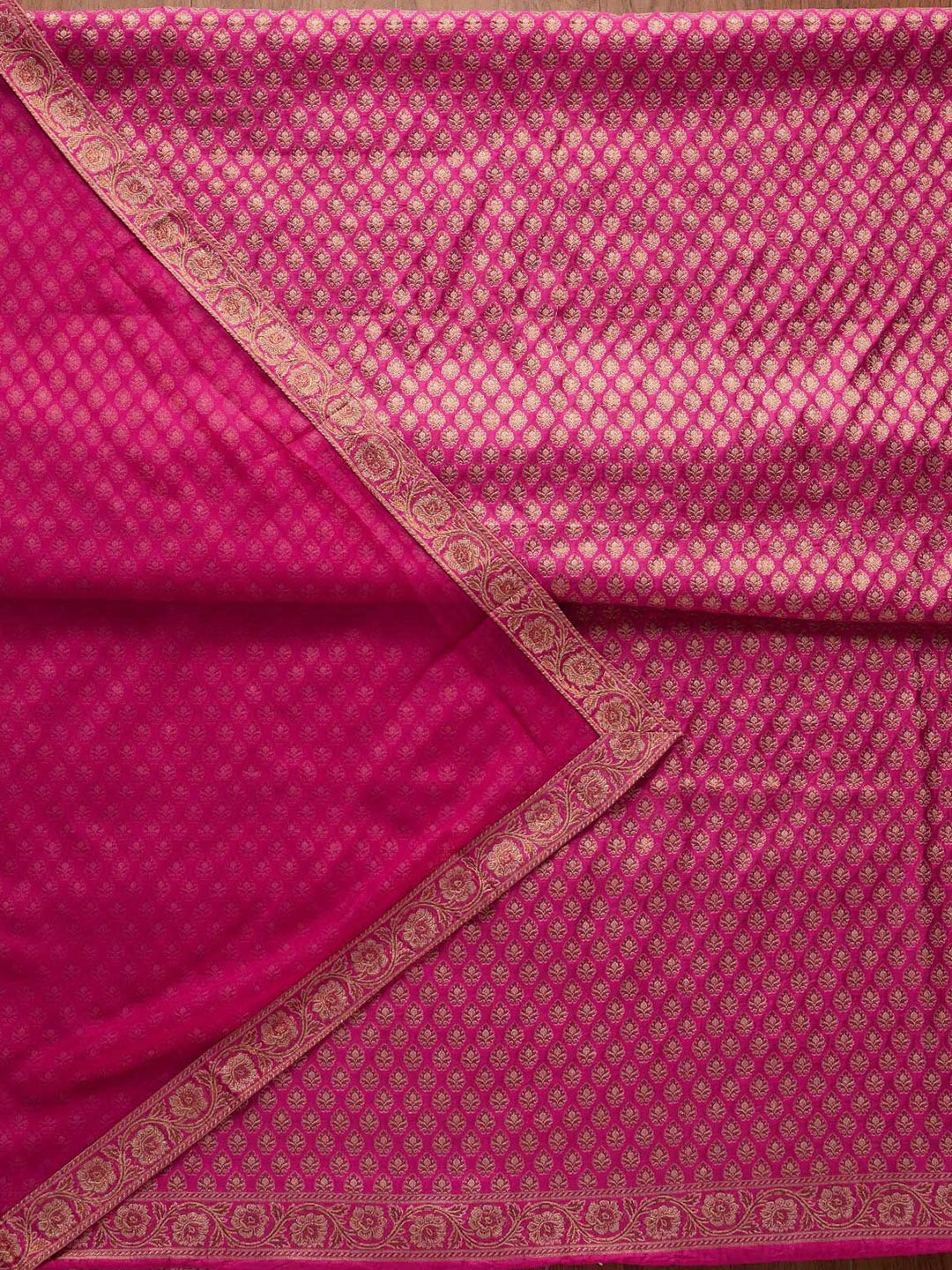 Koskii Pink & Gold-Toned Embroidered Art Silk Unstitched Dress Material