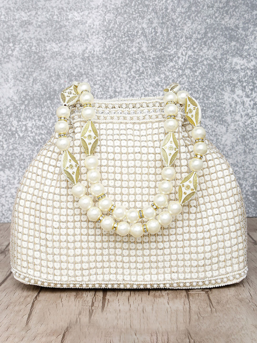 Peora Cream-Coloured Embellished Potli Clutch