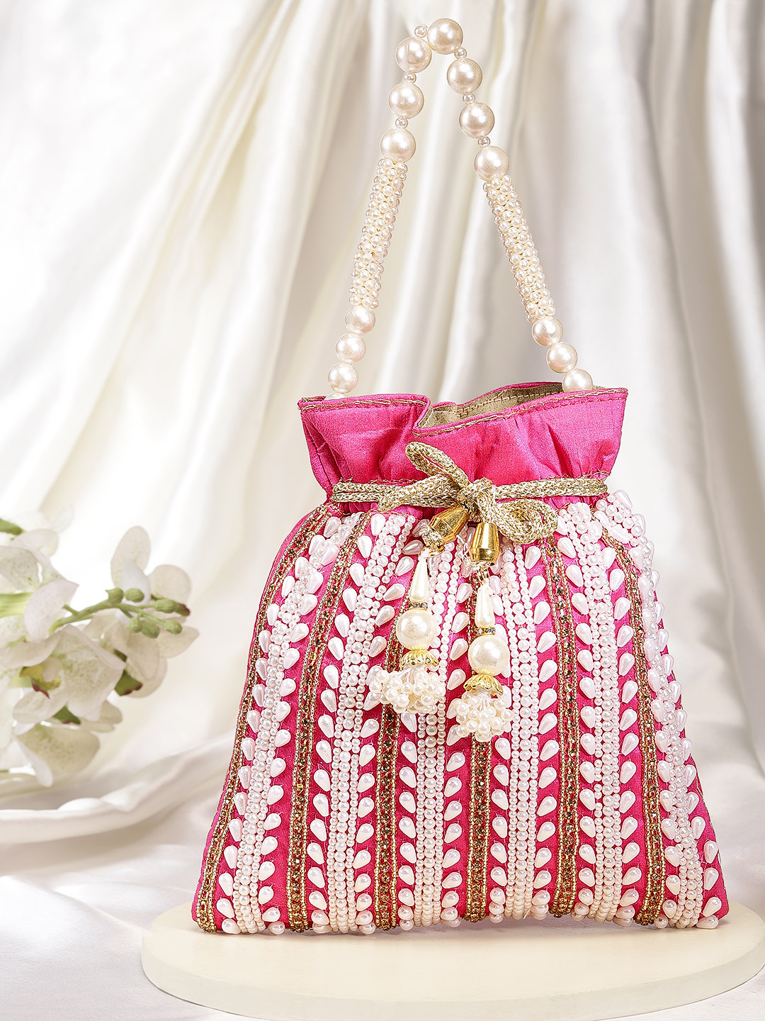 Peora Rani Pink Potli Bags for Women Evening Bag Clutch Ethnic Bride Purse with Drawstring