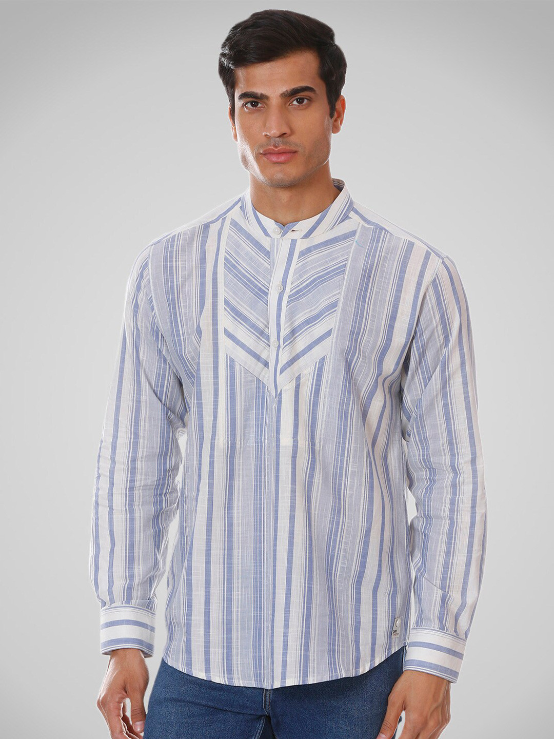 SHIRT THEORY Men Blue Comfort Striped Cotton Casual Shirt