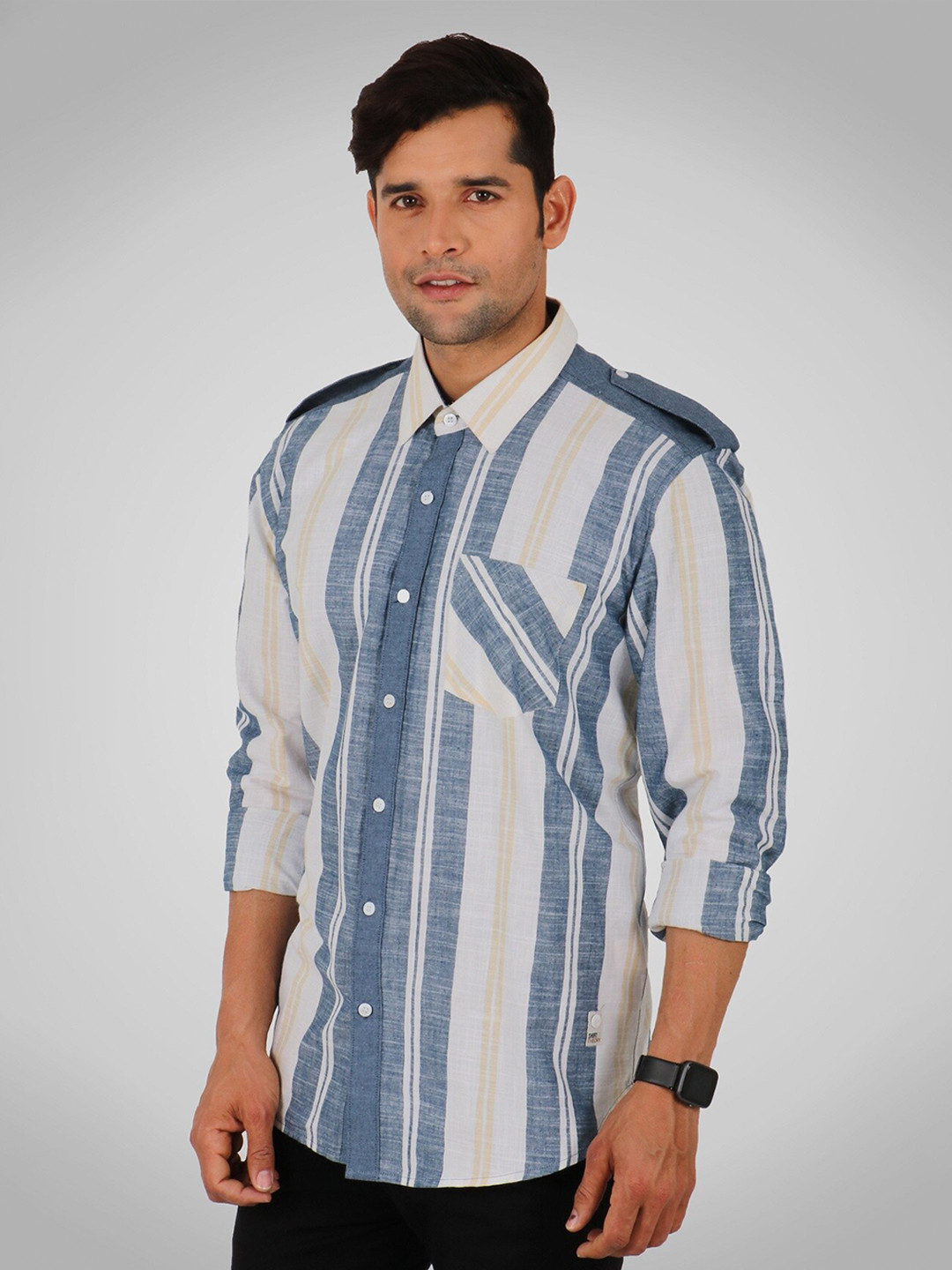 SHIRT THEORY Men Blue Comfort Multi Stripes Striped Casual Shirt