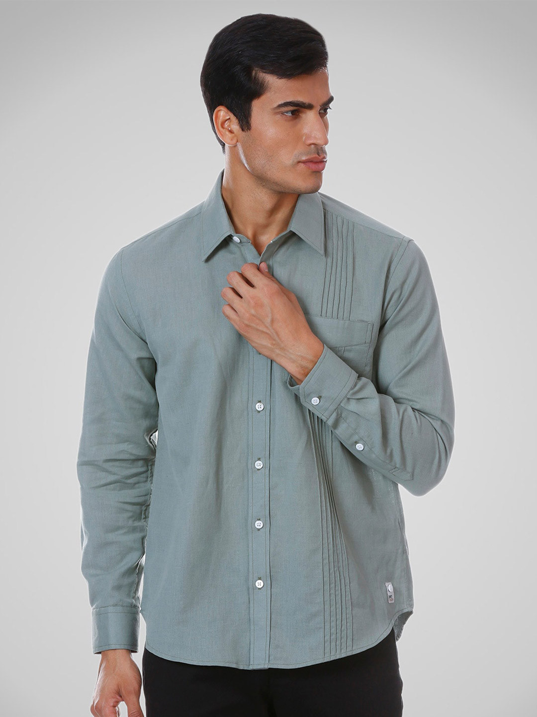 SHIRT THEORY Men Green Comfort Striped Casual Shirt