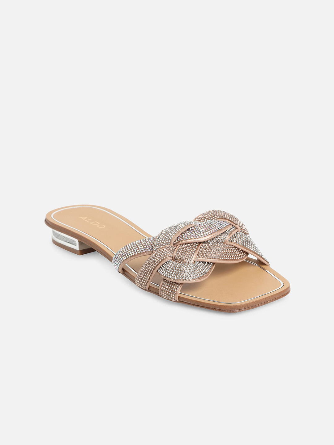ALDO Women Pink Embellished Braided Open Toe Flats