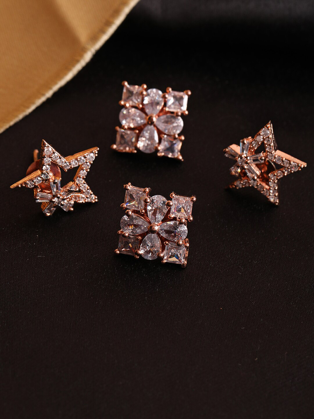 Jazz and Sizzle Silver-Toned & Rose Gold Star Shaped Studs Earrings