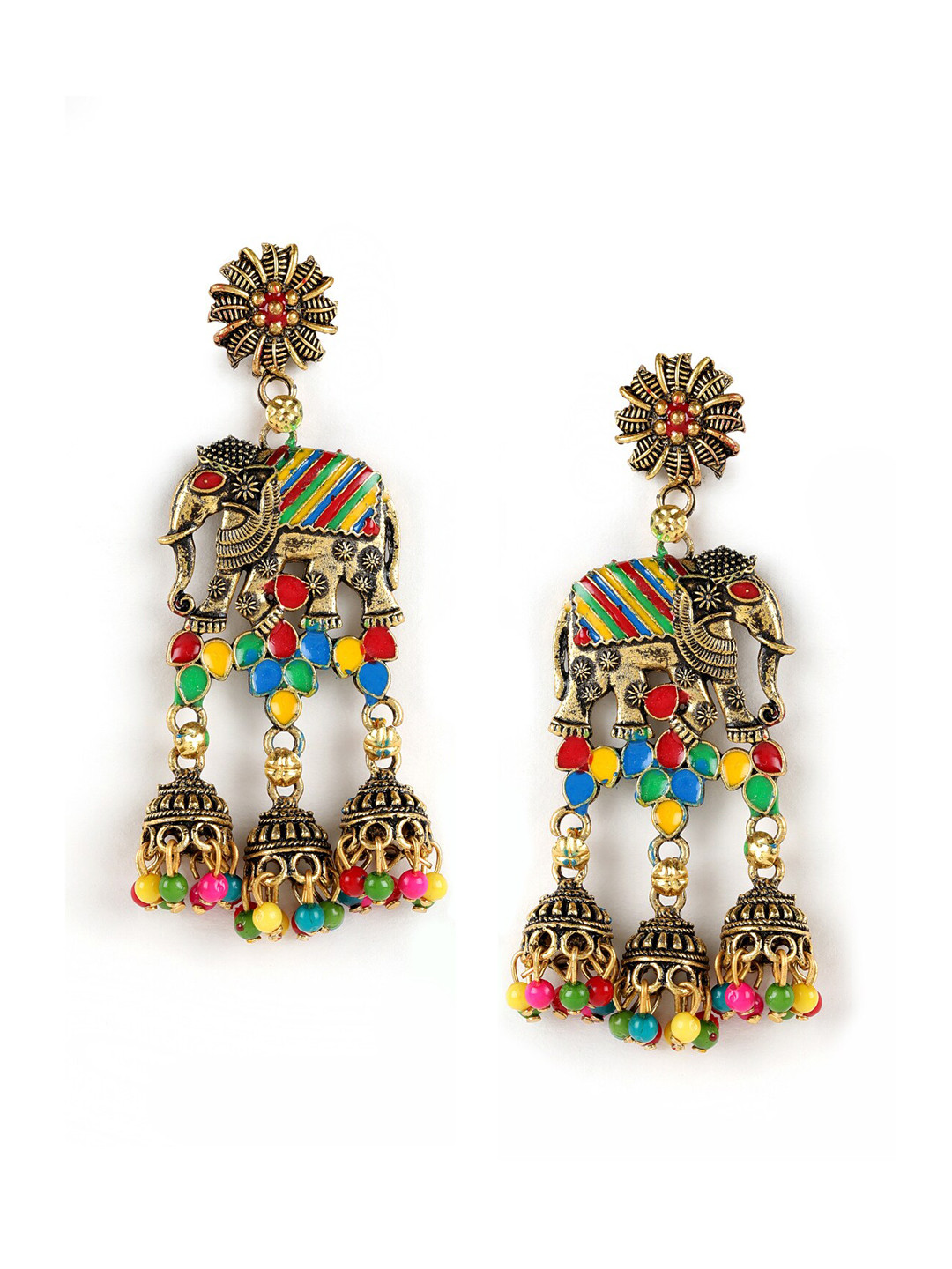 Jazz and Sizzle Maroon Elephant Shape Enamelled Traditional Pearl Drop Earrings